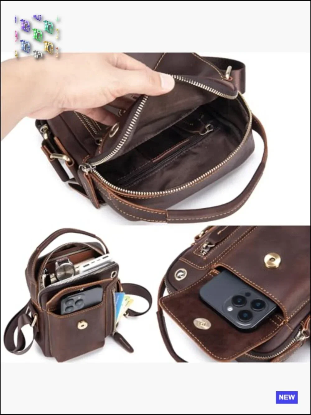 Vintage Leather Messenger Bag Business Crossbody Sling Men Purse Handbag